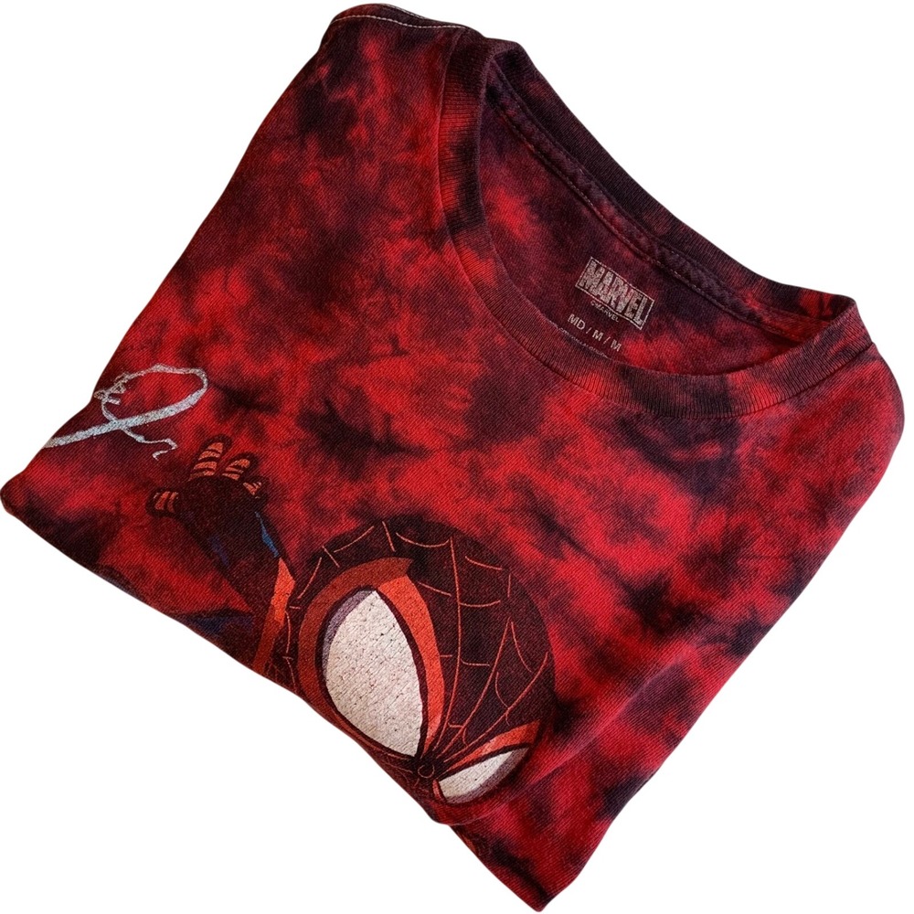Marvel Miles Morales Spider-Man Tie Dye Shirt Mens Medium Red Black‎ Graphic Tee